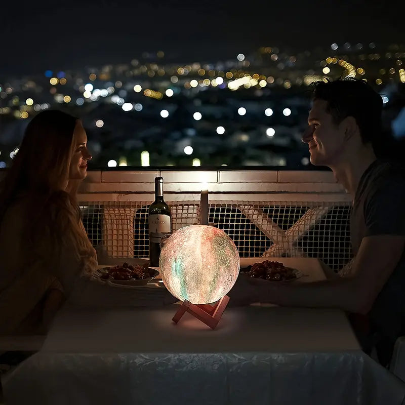 16-Color 3D LED Moon Light with Stand - Night Light