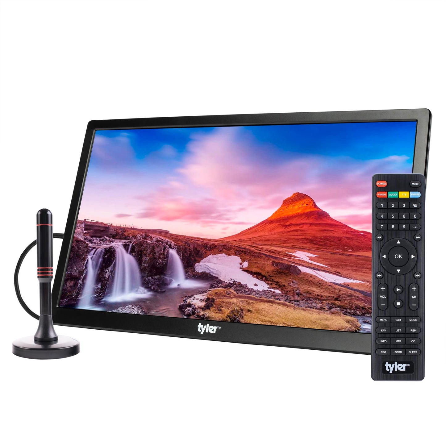 Tyler 13" Portable TV LCD Monitor Battery Powered Wireless Capability HD-TV HDMI SD Slot USB RCA AC/DC FM Radio Car Charger Remote Control for Car & Traveling